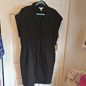 Time and Tru Black Button-Up Mini Dress